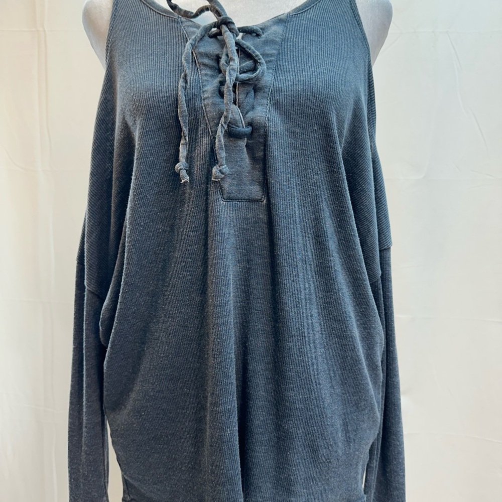 Chaser Charcoal Gray Lace-Up Long Sleeve Tee